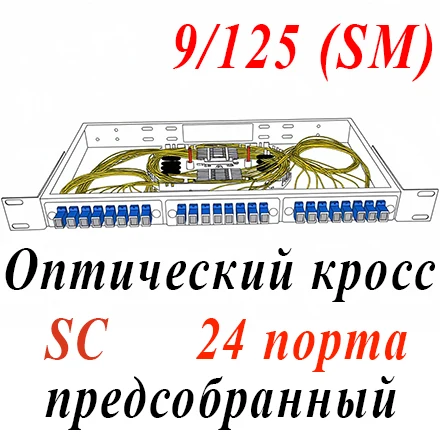 Оптический кросс 19" 1U - 24 порта SC, укомплектованный (розетки, сплайс, КДЗС, пигтейлы SM)