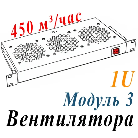 Модуль вентиляторный 19" 1U, 3 вентилятора