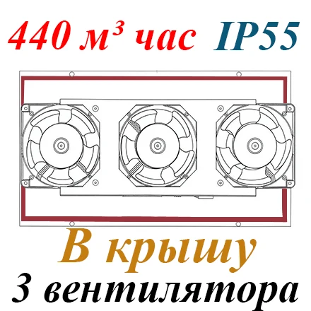 Модуль 3 вентилятора в крышу, для настенных шкафов IP55