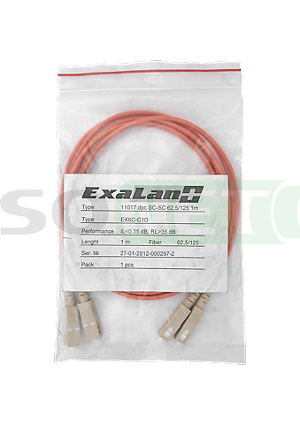 Шнур SC-SC, 62.5/125, Duplex, OM1, UPC, 1м