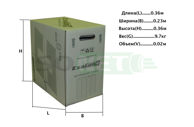 Витая пара UTP 4 пары, кат 6, PVC, 305м 23AWG (Exalan)