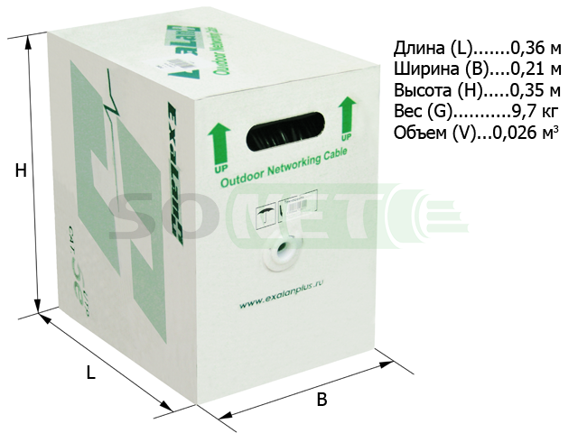 Витая пара UTP 4 пары, кат 5е, PE внешн. до -60C, 305 м (Exalan)