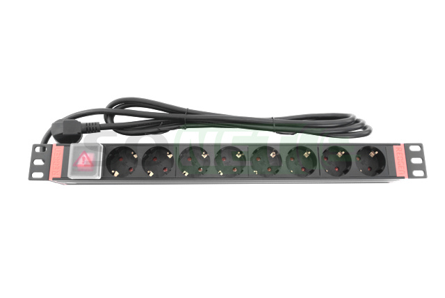 Блок розеток 220В/16А, 19", 1U, 8 розеток, 2К+З, шнур 1.8м