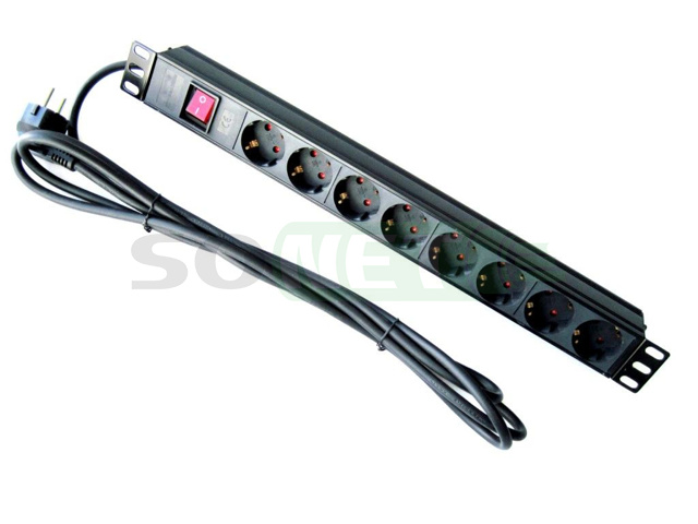 Блок розеток 220В/16А, 19", 1U, 8 розеток, 2К+З, шнур 1,8м