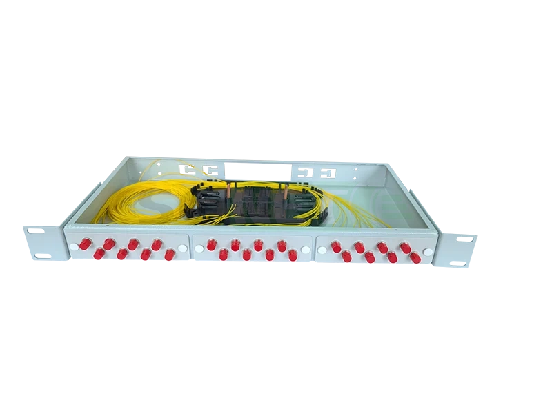 Оптический кросс 19" 1U - 24 порта FC, укомплектованный (розетки, сплайс, КДЗС, пигтейлы SM)