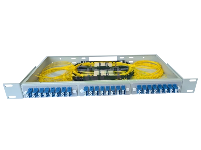Оптический кросс 19" 1U - 48 портов LC, укомплектованный (розетки, сплайс, КДЗС, пигтейлы SM)