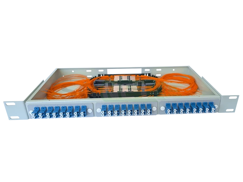 Оптический кросс 19" 1U - 48 портов LC, укомплектованный (розетки, сплайс, КДЗС, пигтейлы MM)
