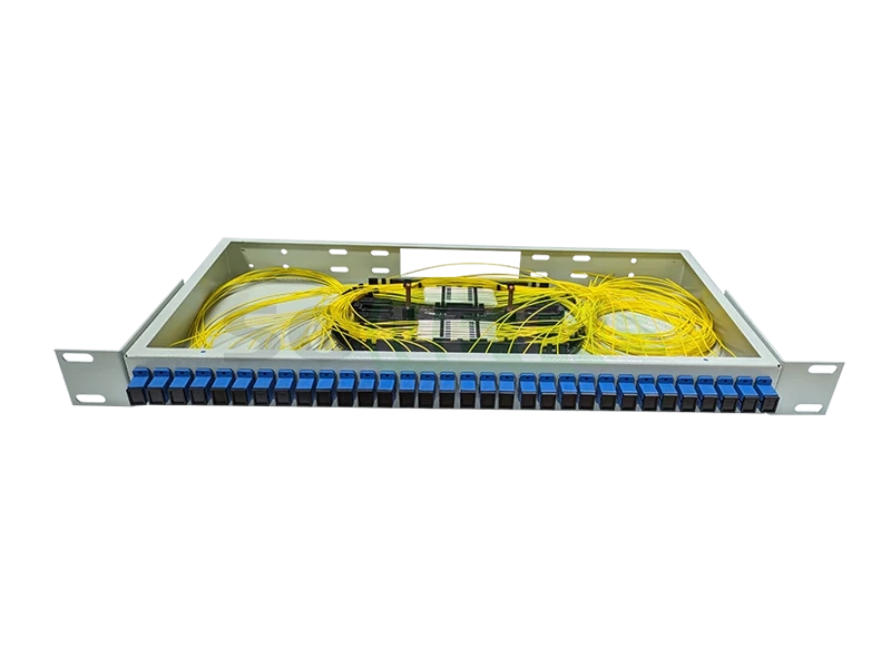 Оптический кросс 19" 1U - 32 порта SC, укомплектованный (розетки, сплайс, КДЗС, пигтейлы SM)