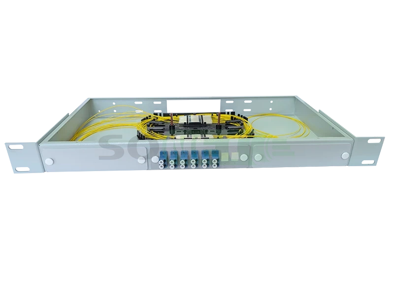 Оптический кросс 19" 1U - 12 портов LC, укомплектованный (розетки, сплайс, КДЗС, пигтейлы SM)