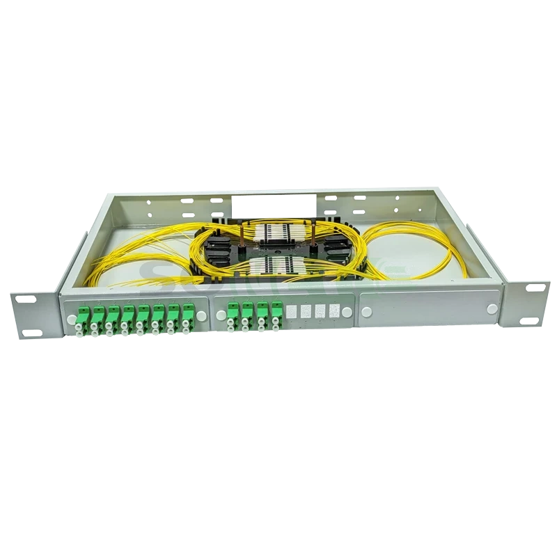 Оптический кросс 19" 1U - 24 порта LC/APC, укомплектованный (розетки, сплайс, КДЗС, пигтейлы SM)