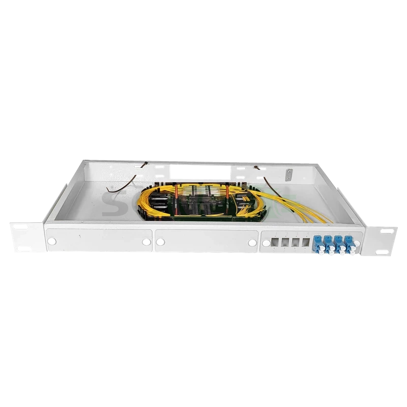 Оптический кросс 19" 1U - 8 портов LC, укомплектованный (розетки, сплайс, КДЗС, пигтейлы SM)