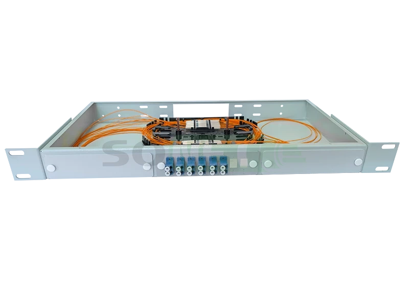 Оптический кросс 19" 1U - 12 портов LC, укомплектованный (розетки, сплайс, КДЗС, пигтейлы MM)