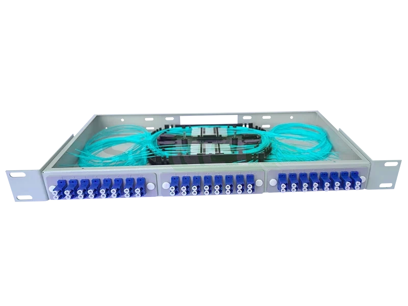 Оптический кросс 19" 1U - 48 портов LC, укомплектованный (розетки, сплайс, КДЗС, пигтейлы OM3)