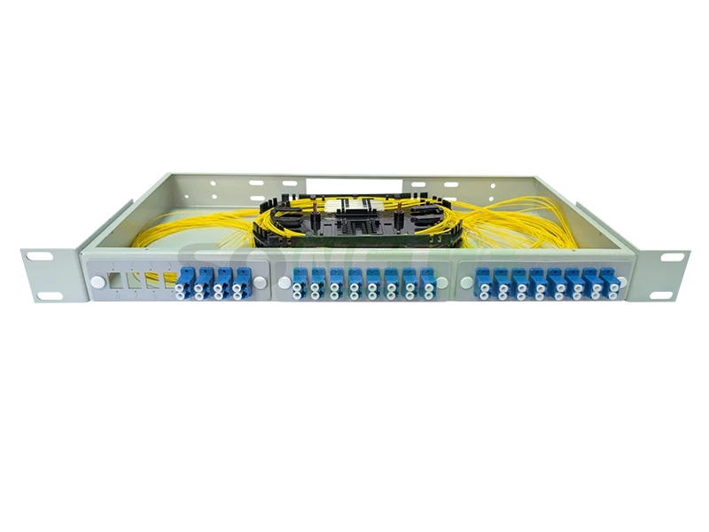 Оптический кросс 19" 1U - 40 портов LC, укомплектованный (розетки, сплайс, КДЗС, пигтейлы SM)