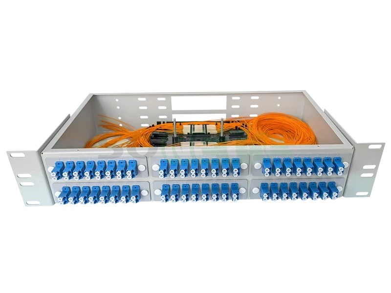 Оптический кросс 19" 2U - 96 портов LC, укомплектованный (розетки, сплайс, КДЗС, пигтейлы MM)