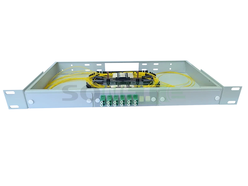 Оптический кросс 19" 1U - 12 порта LC/APC, укомплектованный (розетки, сплайс, КДЗС, пигтейлы SM)