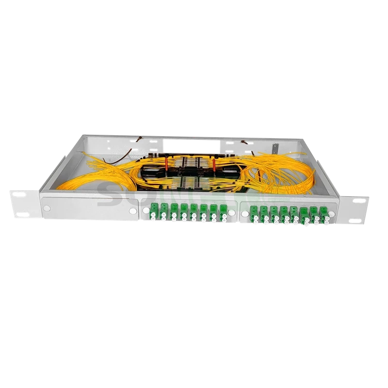 Оптический кросс 19" 1U - 32 порта LC/APC, укомплектованный (розетки, сплайс, КДЗС, пигтейлы SM)