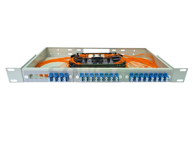 Оптический кросс 19" 1U - 40 портов LC, укомплектованный (розетки, сплайс, КДЗС, пигтейлы MM)