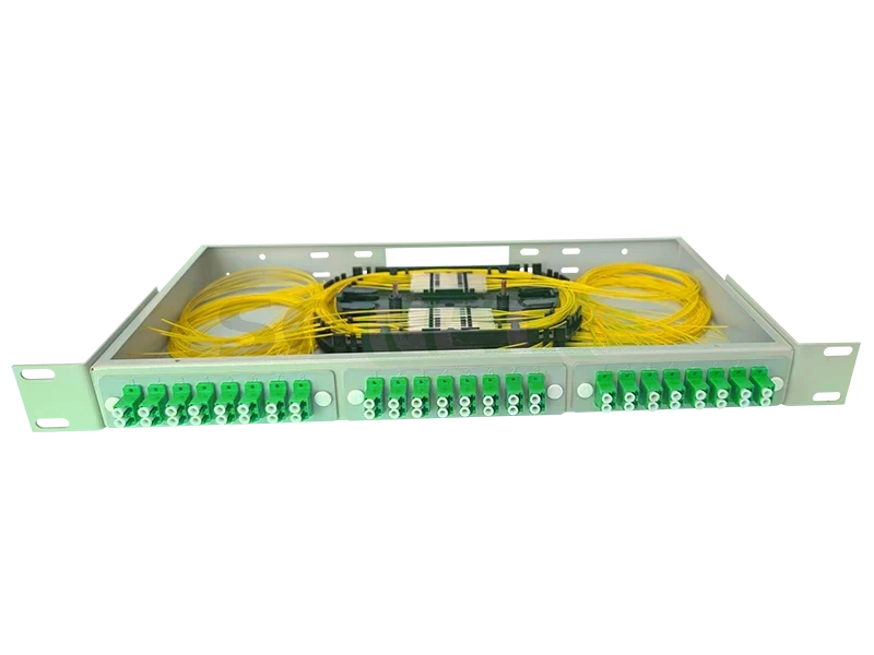 Оптический кросс 19" 1U - 48 портов LC/APC, укомплектованный (розетки, сплайс, КДЗС, пигтейлы SM)