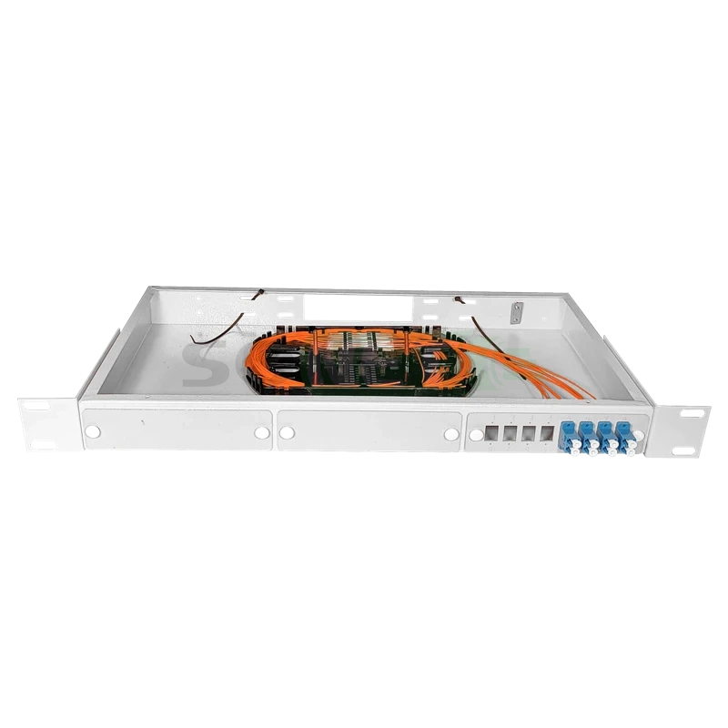 Оптический кросс 19" 1U - 8 портов LC, укомплектованный (розетки, сплайс, КДЗС, пигтейлы МM)