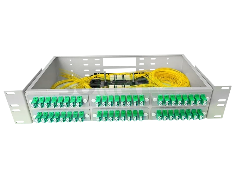 Оптический кросс 19" 2U - 96 портов LC/APC, укомплектованный (розетки, сплайс, КДЗС, пигтейлы SM)