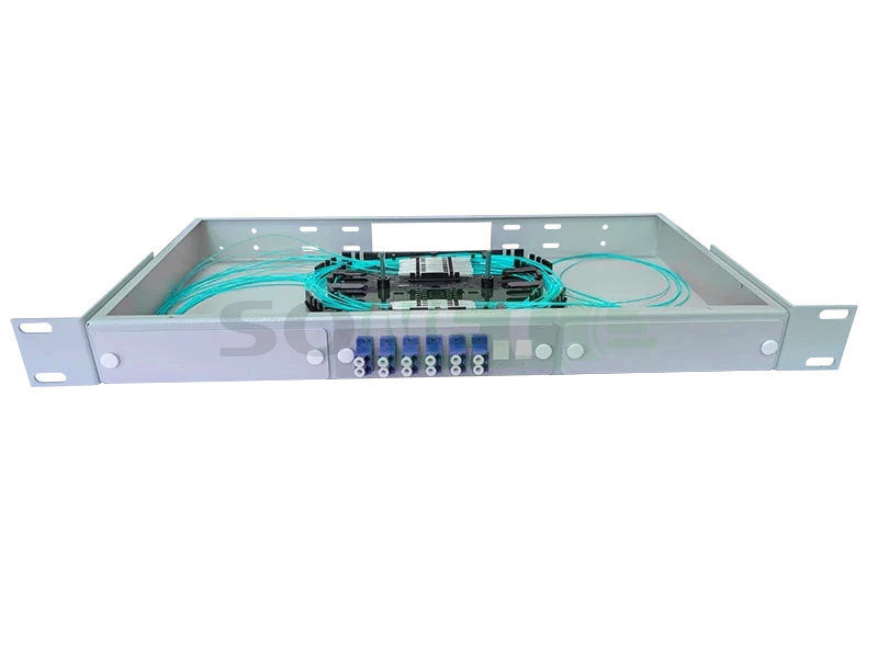 Оптический кросс 19" 1U - 12 портов LC, укомплектованный (розетки, сплайс, КДЗС, пигтейлы OM3)