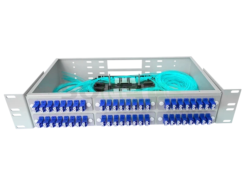Оптический кросс 19" 2U - 96 портов LC, укомплектованный (розетки, сплайс, КДЗС, пигтейлы OM3)