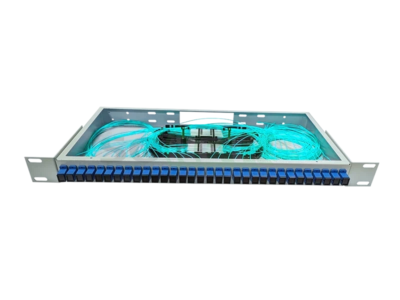 Оптический кросс 19" 2U - 32 портов SC, укомплектованный (розетки, сплайс, КДЗС, пигтейлы OM3)