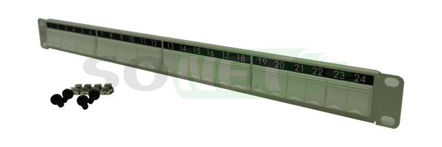 Модульная панель 19" 1U, 24 порта Snap-in со шторками, Clip-on, белая